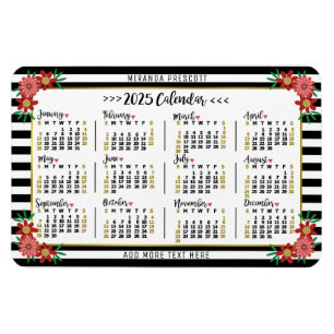 2025 Kalenderjaar Maandelijkse Bloemen Strepen Pre Magneet