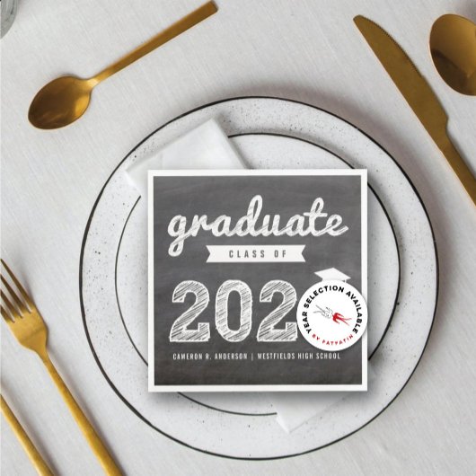 2025 Krijtbord Bold Sketch Graduation Party Paper Servet