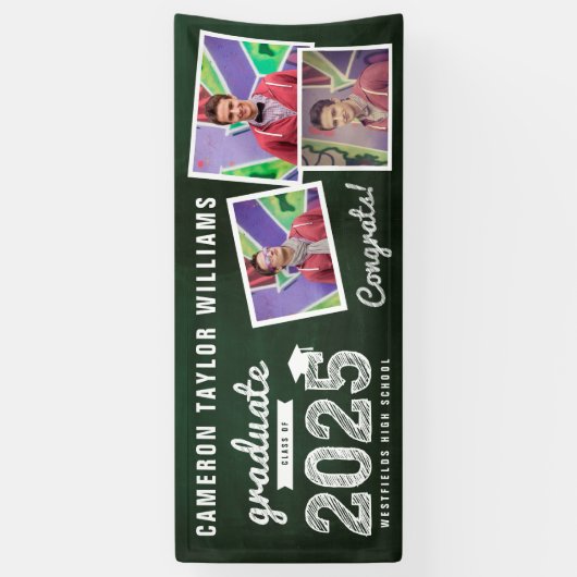 2025 Krijtbord Schets 3 Foto Afstuderen Party Spandoek (Verticaal)