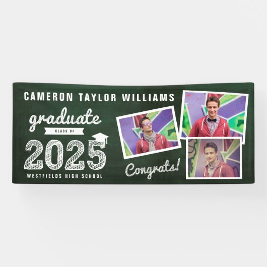 2025 Krijtbord Schets 3 Foto Afstuderen Party Spandoek (Horizontaal)