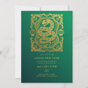 2025 Lunar Nieuwjaar van de Snake Green Gold Party Kaart