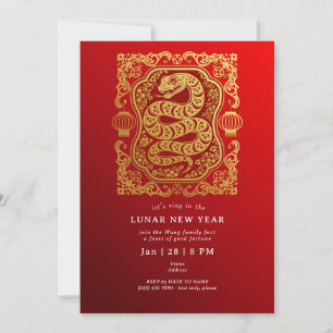 2025 Lunar Nieuwjaar van de Snake Red Gold Party Kaart