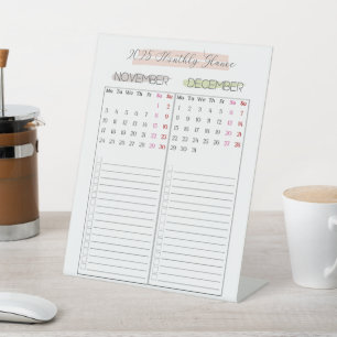 2025 Maandelijkse Overzichtskalender Reclamebord Met Voetstuk