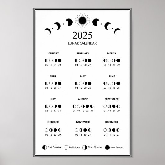 2025 Maanfase Maancyclus Minimalistische kalender Poster (Voorkant)