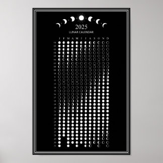 2025 Maanfase Maancyclus Minimalistische kalender Poster