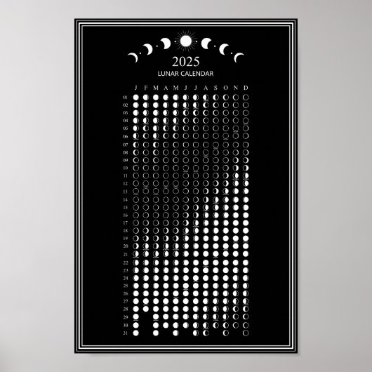 2025 Maanfase Maancyclus Minimalistische kalender Poster (Voorkant)