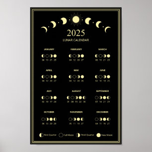2025 Maanfase Maancyclus Minimalistische kalender Poster
