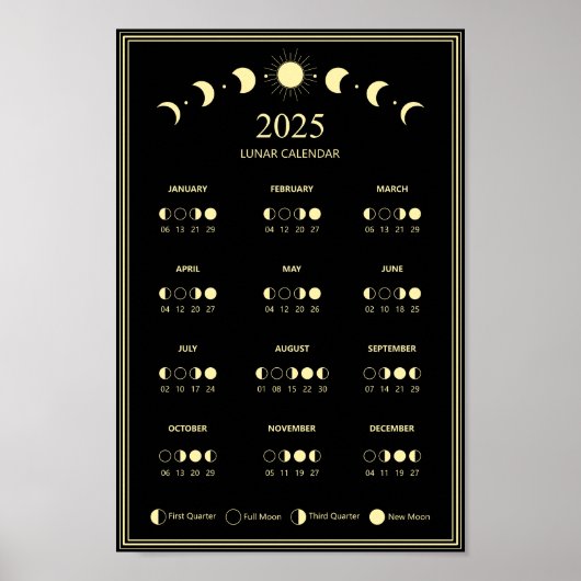 2025 Maanfase Maancyclus Minimalistische Kalender Poster (Voorkant)