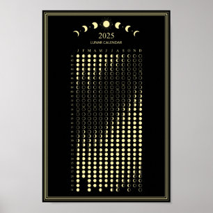 2025 Maanfase Maancyclus Minimalistische kalender Poster