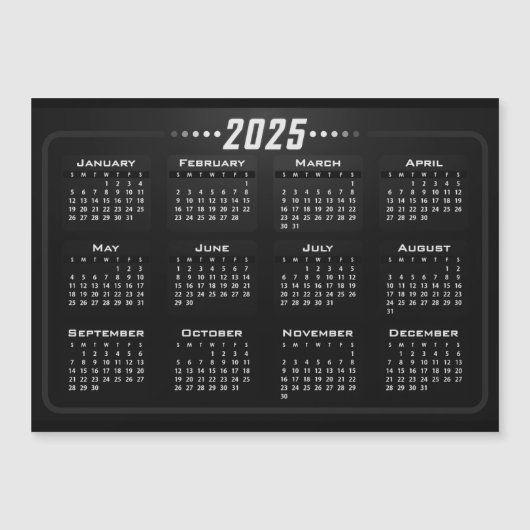 2025 Magnet Calendar Style noir blanc (Devant)