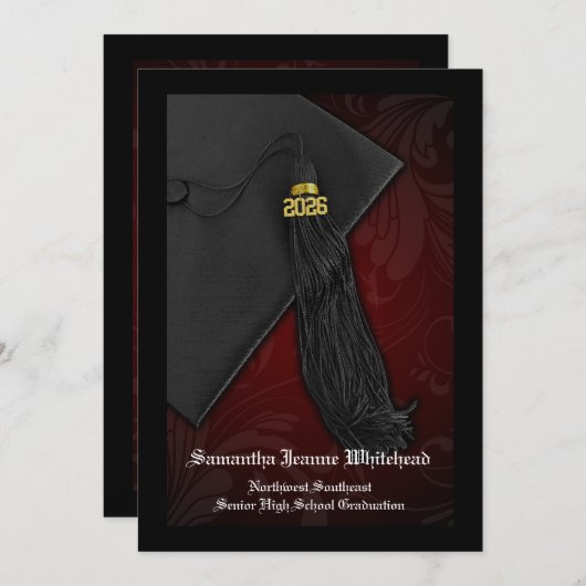 2025 Maroon Red Tassel Charm Afstuderen Kaart (Voorkant / Achterkant)