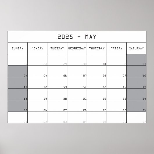 2025 mei planer kalender grote notities ruimte poster (Voorkant)