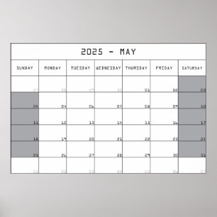 2025 mei planner kalender grote notities ruimte poster