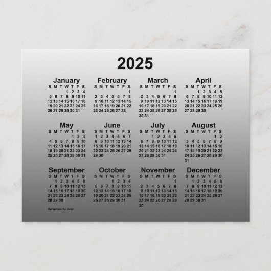 2025 Mini-kalender met vervaagde witte kleur door Briefkaart (Voorkant)