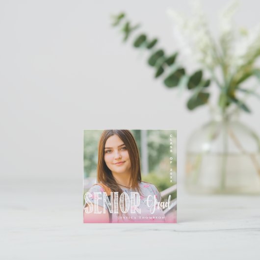2025 Mini Photo Senior Afstuderen Invitation Informatiekaartje (Staand voorkant)