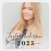 2025 Minimalistische zwarte foto Afstuderen Vierkante Sticker (Voorkant)
