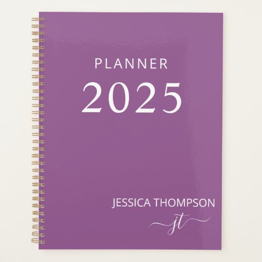 2025 Modern Girly Dusty Paarse Monogram Naam Planner (Voorkant)