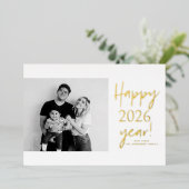 2025 Modern handschrift Gelukkig Nieuwjaar Folie Feestdagenkaart (Staand Voorkant)