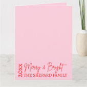 2025 Modern Kerstmis Merry and Bright Rood Roze Kaart (Voorkant)