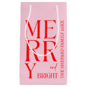 2025 Modern Merry and Bright Red Pink Christmas Klein Cadeauzakje (Voorkant)