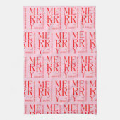 2025 Modern Merry and Bright Red Pink Christmas Theedoek (Verticaal)