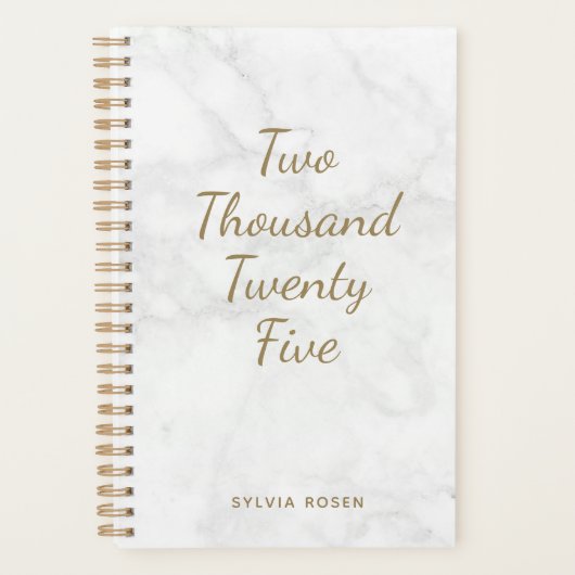 2025 Moderne Grijs Wit Marmer Gepersonaliseerde Pl Planner (Voorkant)