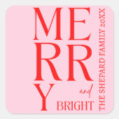 2025 Moderne vrolijke en felrode roze kerst Vierkante Sticker (Voorkant)