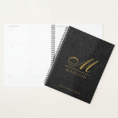 2025 Monogrammé Elegant Gold Black Modern Planner (Devant avec enveloppe)