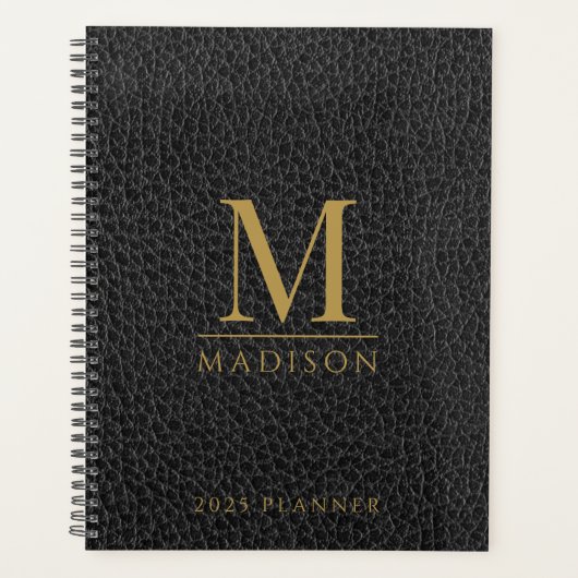2025 Monogrammé Elegant Gold Black Modern Planner (Devant)