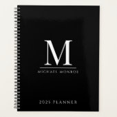 2025 Monogrammed Minimalistisch Goud Zwart Modern Planner (Voorkant)