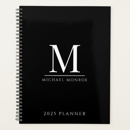 2025 Monogrammed Minimalistisch Goud Zwart Modern Planner (Voorkant)