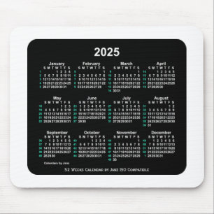 2025 Neon 52 weken ISO-kalender door Janz Two Tone Muismat