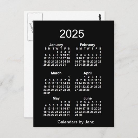 2025 Neon White 6 maanden Mini Calendar van Janz Briefkaart (Voorkant / Achterkant)