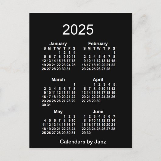 2025 Neon White 6 maanden Mini Calendar van Janz Briefkaart (Voorkant)