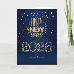 2025 Nieuwjaar Blauw en Goud met Naam Feestdagen Kaart
