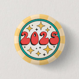 2025 Nieuwjaar Groovy cartoon Tekst Ronde Button 3,2 Cm