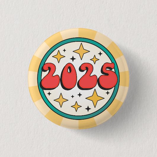 2025 Nieuwjaar Groovy cartoon Tekst Ronde Button 3,2 Cm (Voorkant)