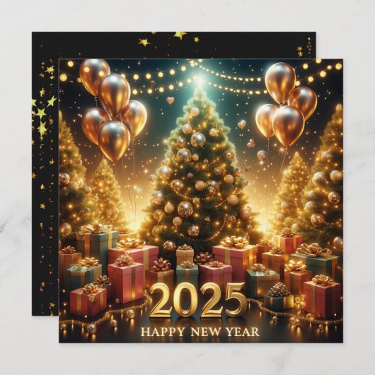 2025 Nieuwjaar in gouden lichten Feestdagenkaart (Voorkant / Achterkant)