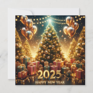 2025 Nieuwjaar in Gouden Lichten Feestdagenkaart