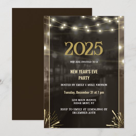 2025 Nieuwjaar Zwart Goud Modern Custom Add Year Kaart (Voorkant / Achterkant)