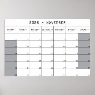 2025 November Planer Calendar Big Notes Space Poster