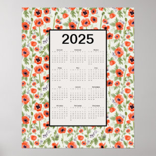 2025 Oranje Poppies Kalender Poster