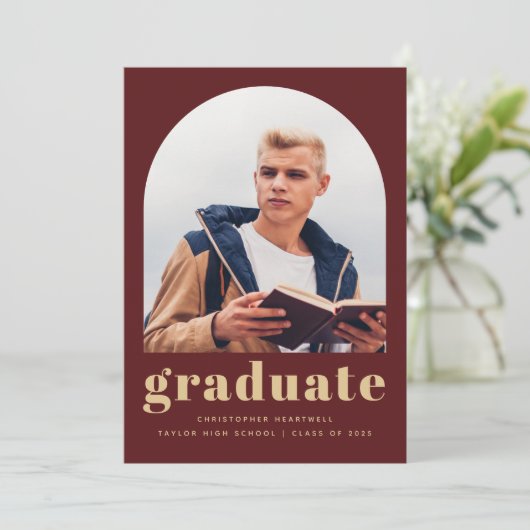 2025 Photo Arch Bourgondië Gouden Afstuderen Aankondiging (Staand voorkant)