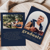 2025 Photo Arch Classic Navy Blauw Goud Afstuderen Aankondiging