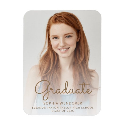 2025 Photo Gold Text Overlay Afstudeerder Aankondi Magneet (Verticaal)