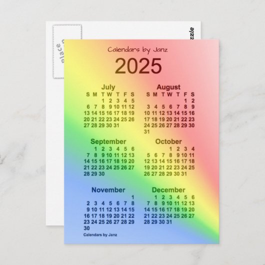 2025 Rainbow 6-mini-kalender van Janz Briefkaart (Voorkant / Achterkant)