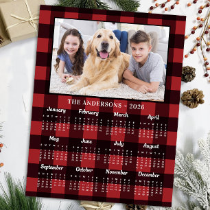2025 Red Buffalo Plaid Familie Hond Fotokalender Feestdagenkaart