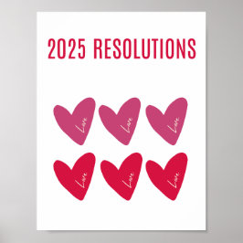 2025 RESOLUTIES LIEFDE Roze Rode harten Poster