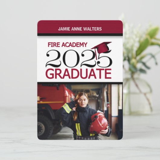 2025 Rood en Wit Foto Fire Academy Afstuderen Kaart (Staand voorkant)