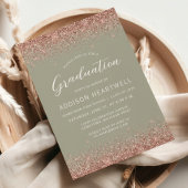 2025 Roos Gold Glitter Sage Green Graduation Party Kaart